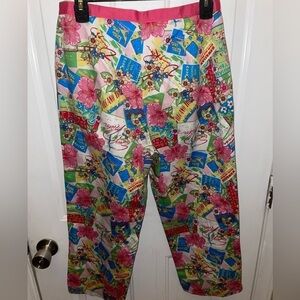 Bamboo Traders Pink Hawaii Novelty Print Capri Pants Size 8